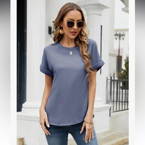 New Buckle Stone Grey Oversized Roll Sleeve Blouse - Picture 1 of 7